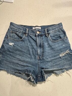 PacSun High-Waist Distressed Denim Shorts in Blue Wash